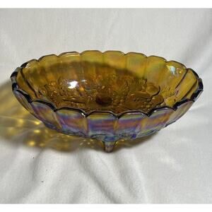 Vintage Indiana Carnival Glass 12" Oval Scallop Fruit Bowl Marigold